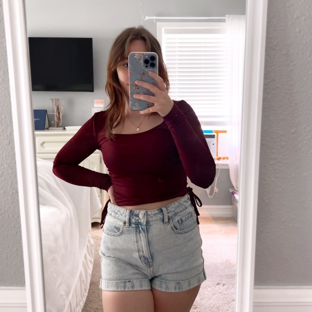 shein burgundy long sleeve top